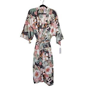 Lilac & London Satin Kimono Robe Sz Large Floral Robe Long Bathrobe Lounge Spa